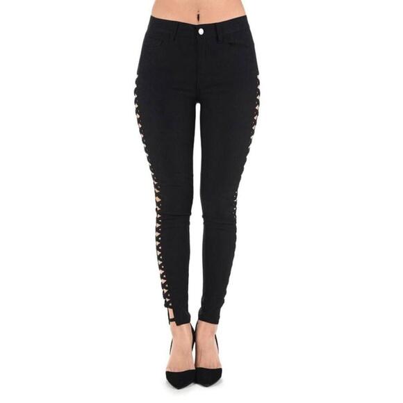 AQ Pants - AQ Women's Stretch Skinny Pants Casual Side Cut Out High Waisted Black Size 9